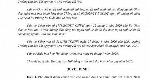 Điểm chuẩn vào các ngành đại học chính quy đợt 1 năm 2020 theo kết quả học bạ THPT